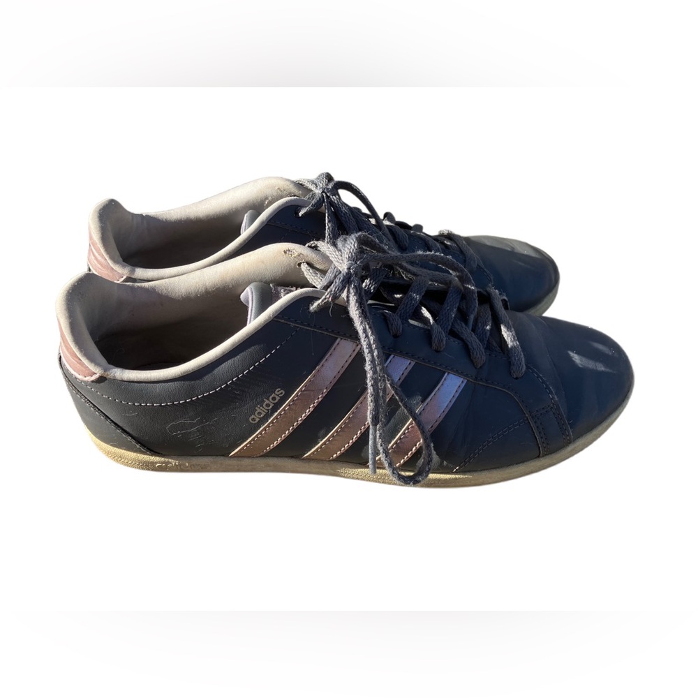 Ladies Adidas rose gold and grey stripe shoes size 9.5